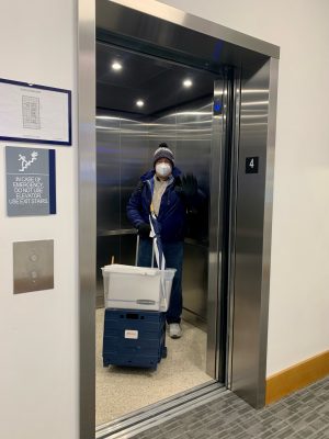 Dave Garvey in elevator leaving on final day at SPP